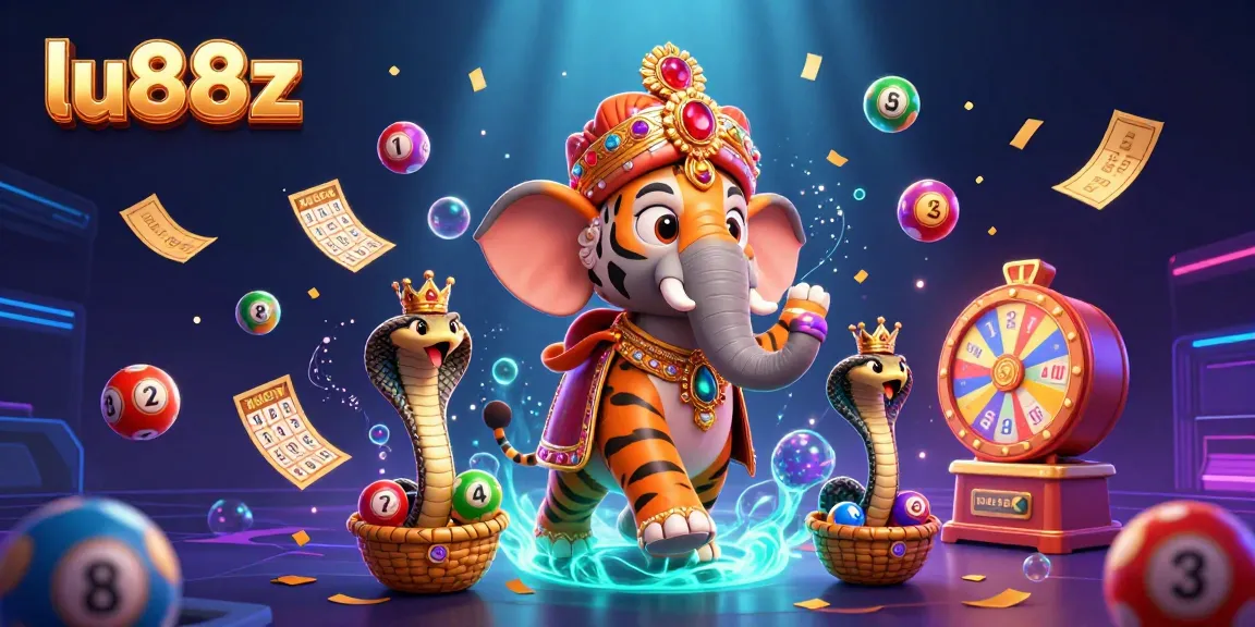 Experience the thrill of lu88z with an ornate tiger and elephant amidst vibrant gambling elements.