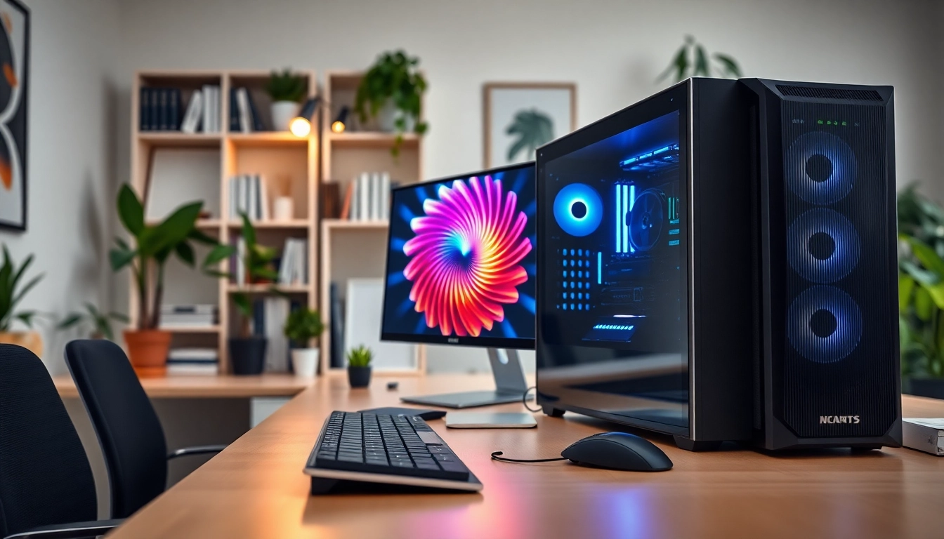 pc σε σύγχρονο γραφείο που δείχνει ανανεωμένο υπολογιστή και άνετη ατμόσφαιρα