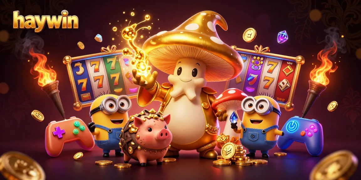 Spin the reels of Haywin's vibrant online slots with a golden mushroom wizard and treasure-hunting pig.