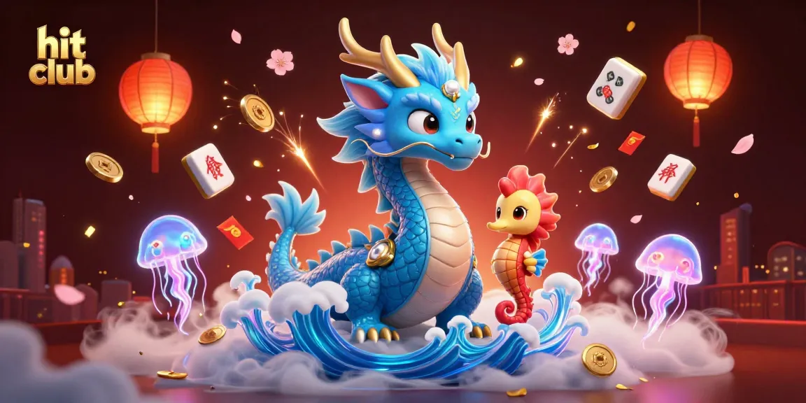 Experience the excitement at hit club with a vibrant 3D illustration featuring a dragon, seahorse knight, and neon jellyfish.