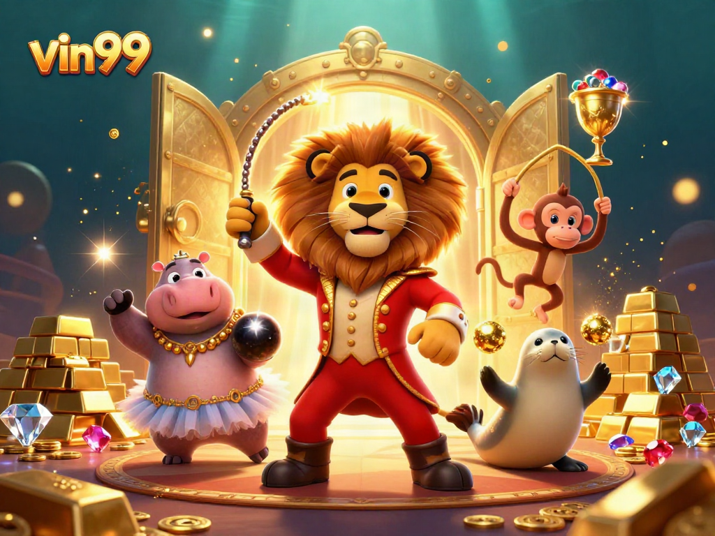 Experience vin99 in a vibrant casino adventure with animated characters and dazzling elements.