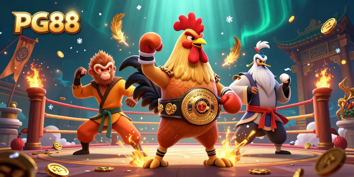 Engage in thrilling online betting at PG88 with a fierce Muay Thai rooster and martial artists.