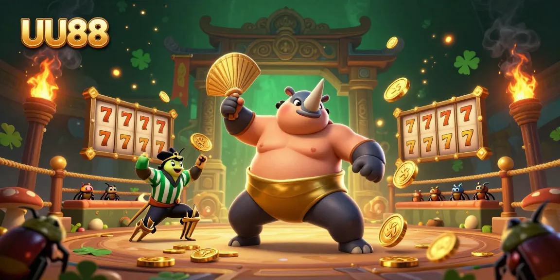 UU88 attracts players with thrilling slot games featuring a beetle champion among gold coins.