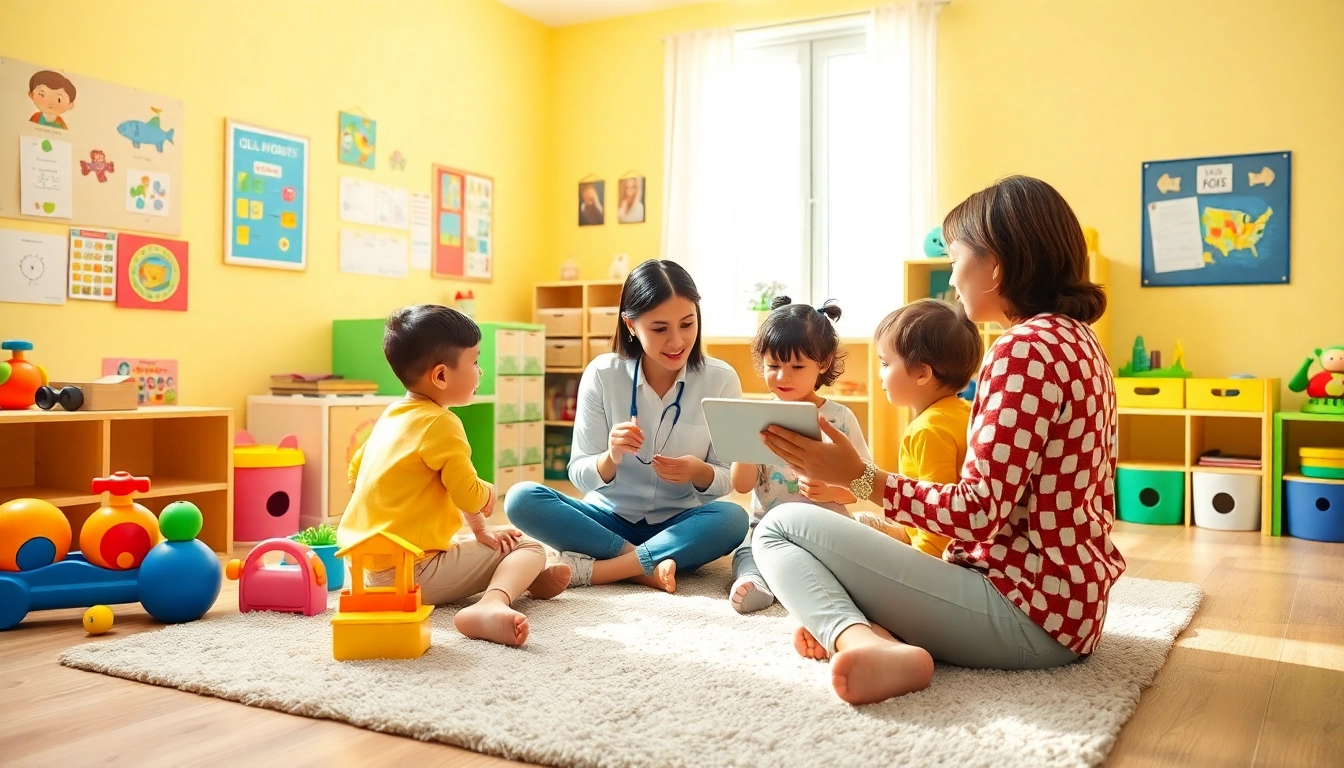 Children learning from a therapist in a bright room, illustrating what is ABA therapy