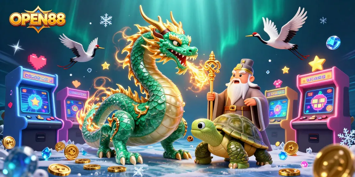 Experience winning thrills at OPEN88 with a magical dragon and wise sage in a vibrant casino world.