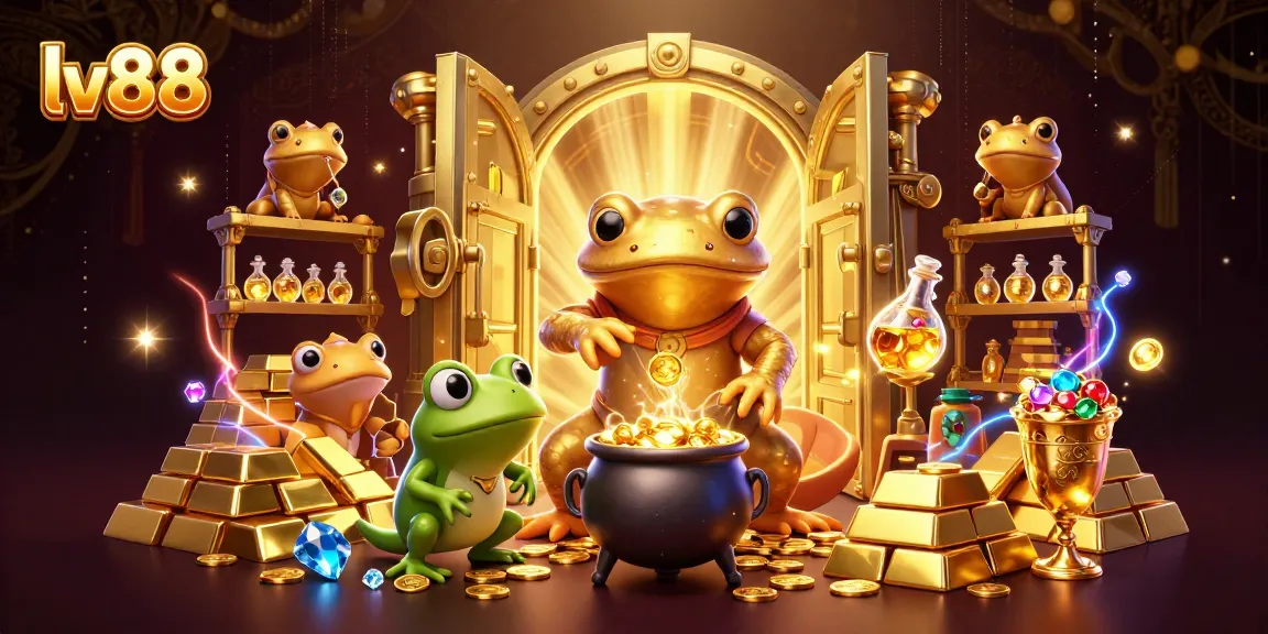 lv88 players celebrate winning with a golden alchemist and cauldron in a magical casino.