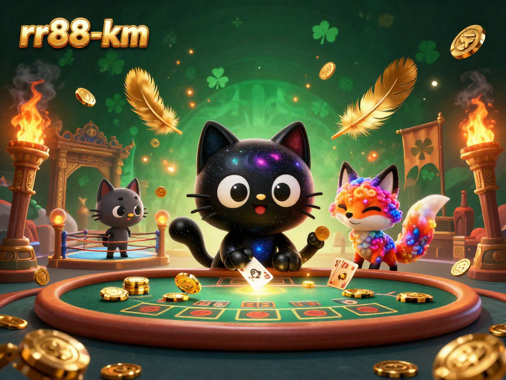 Experience cosmic fun with the rr88-km black hole cat at a vibrant casino table, winning big!