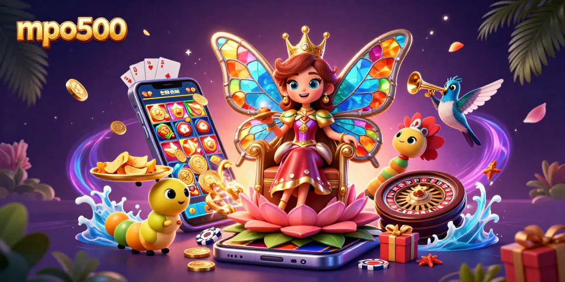 Experience mpo500 slots with vibrant characters and dynamic casino elements in a colorful scene.