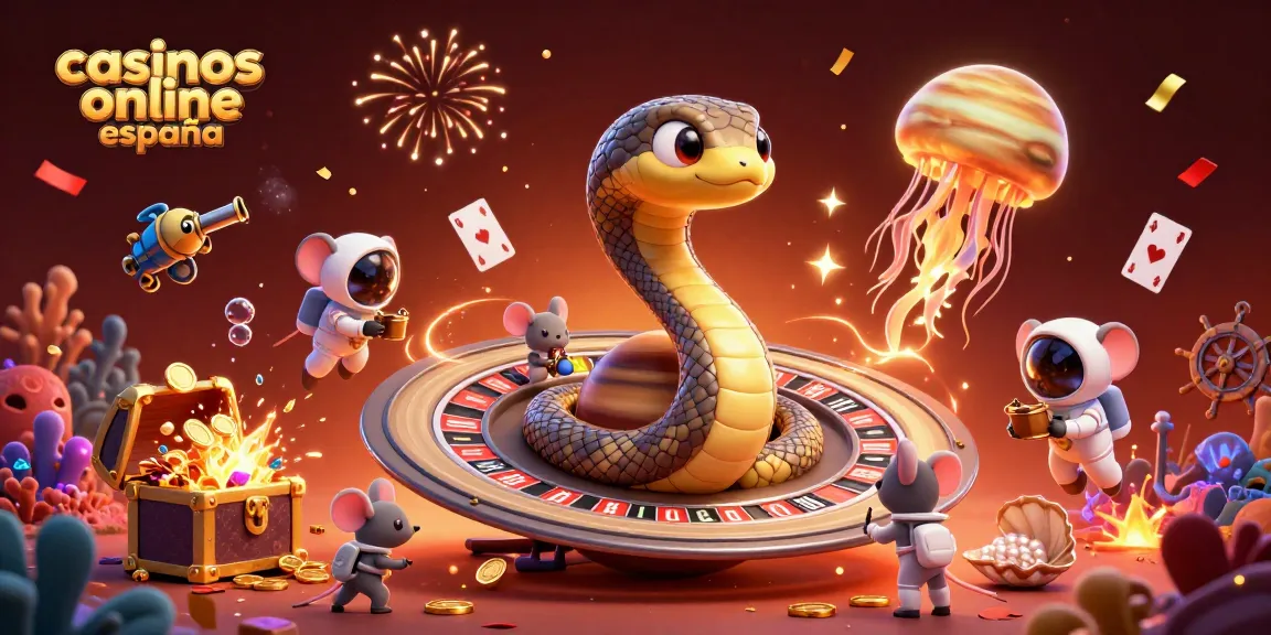 Divertido y colorido entorno de casinos online España, con personajes y elementos de juego atraído por llamativos detalles.