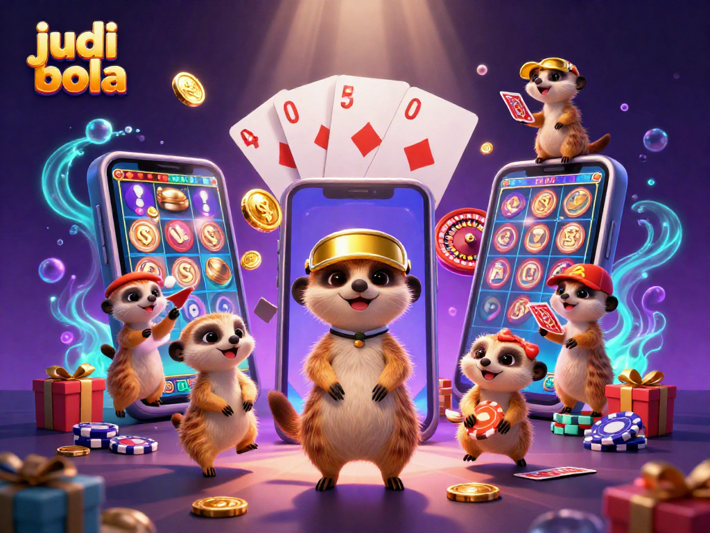 Engage in judi bola with a vibrant casino scene featuring lively meerkats in action.