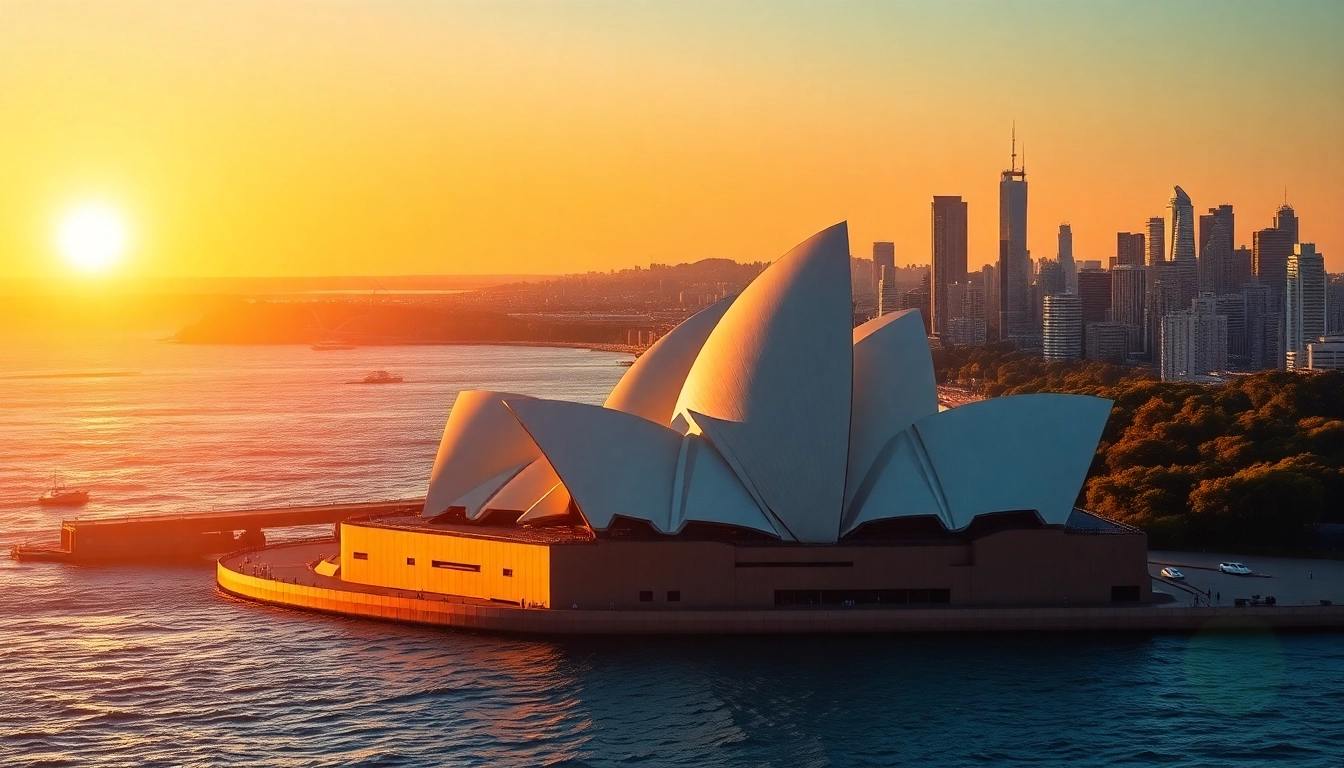 Vibrant Australian landscapes showcasing the Sydney Opera House and Great Barrier Reef.