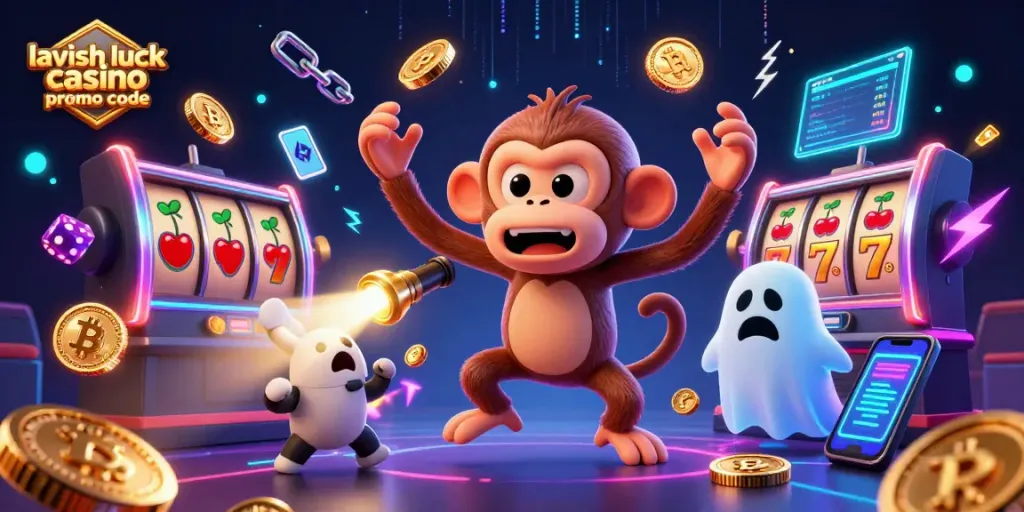 Engage with Lavish Luck Casino promo code for big bonuses, surrounded by exciting casino elements.