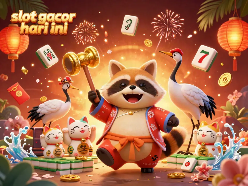 Watch the cheerful tanuki celebrating slot gacor hari ini with lucky symbols and vibrant festival elements.