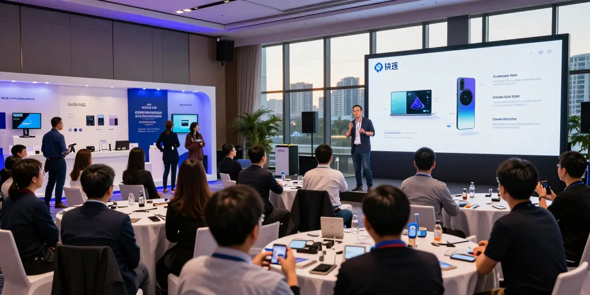 快连技术发布会现场，参与者与演讲者互动，展示未来趋势。