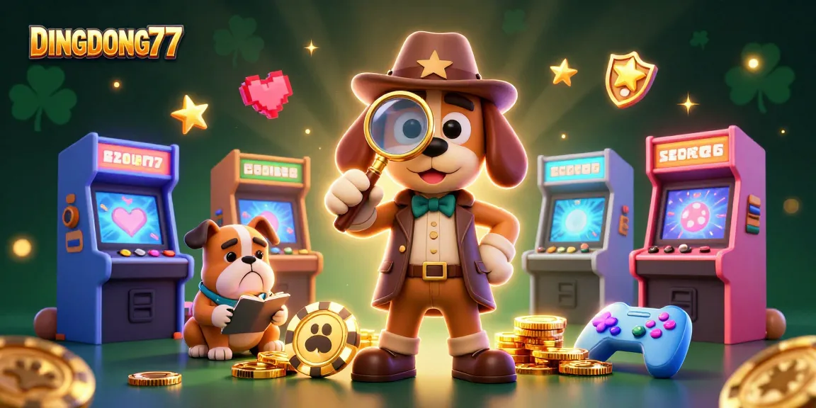 DINGDONG77 players uncover treasures with a detective scene featuring poker chips and vibrant gaming elements.
