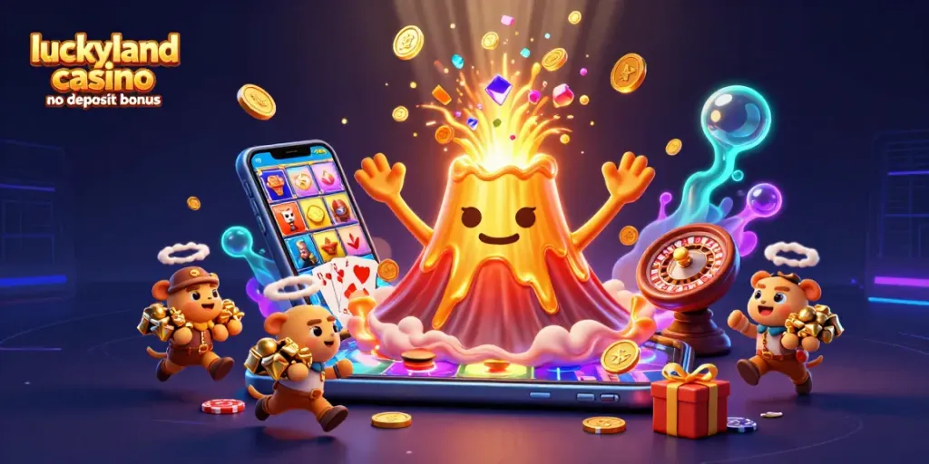 Spin to win with the luckyland casino no deposit bonus, featuring gold coins and vibrant slot games!