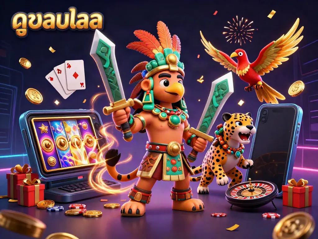Experience vibrant ดูบอลสด action with cheerful Aztec warriors and dynamic gambling elements enhancing your viewing excitement.