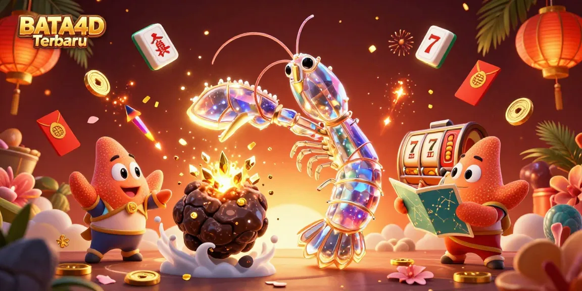 BATA4D Terbaru showcases a galactic samurai mantis shrimp amidst swirling golden casino elements, promoting vibrant gambling action.