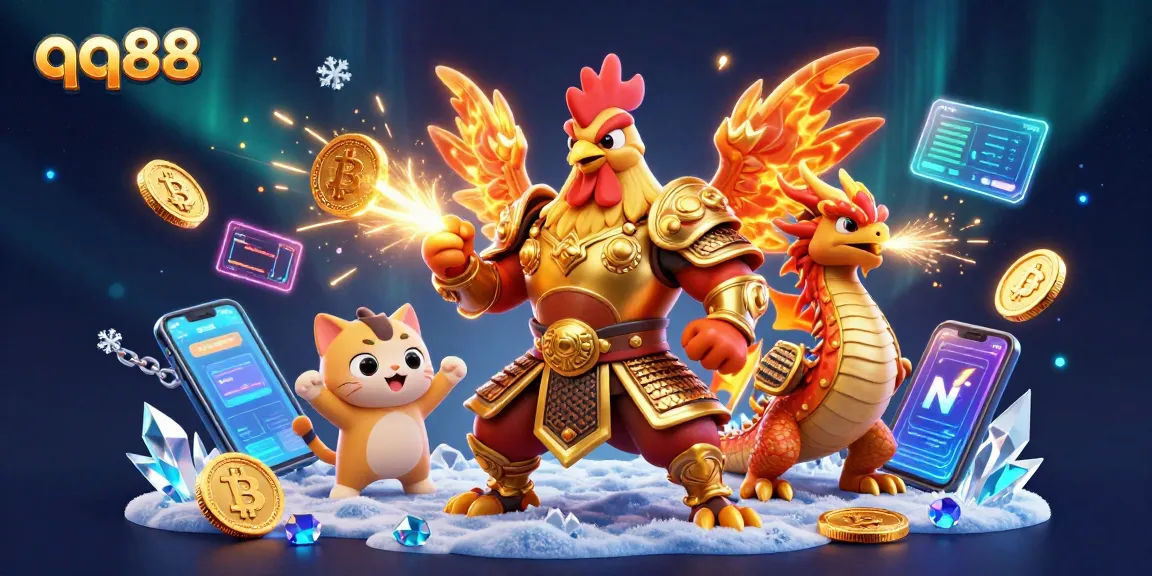 Engage in thrilling battles and unleash winnings at qq88 with a fierce rooster warrior, dragon hatchling, and crypto rewards.