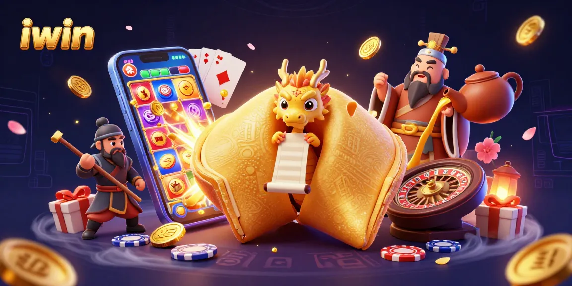 Play slots with iwin while surrounded by golden coins and a wise dragon in this vibrant 3D illustration.