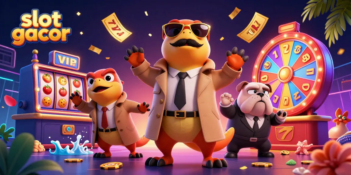 Experience thrilling slot gacor with playful raptors in a vibrant casino scene filled with excitement.