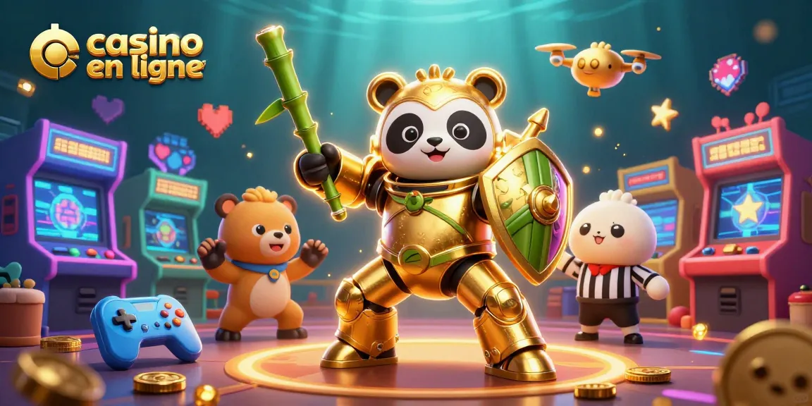 Découvrez les jeux captivants sur casino en ligne avec un panda doré et des machines colorées.