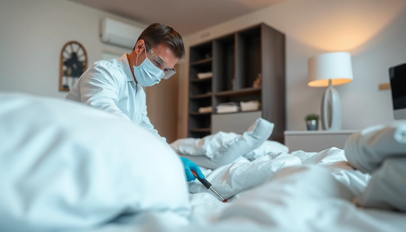 Efficient bed bug treatment process by a pest control expert in a home environment.