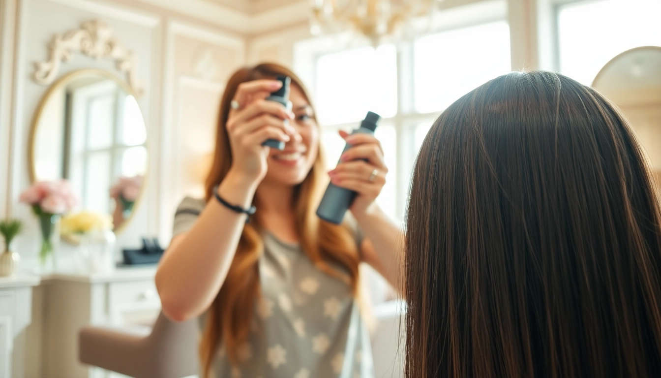 Hair straightening service showcasing stylist applying product for smooth hair.