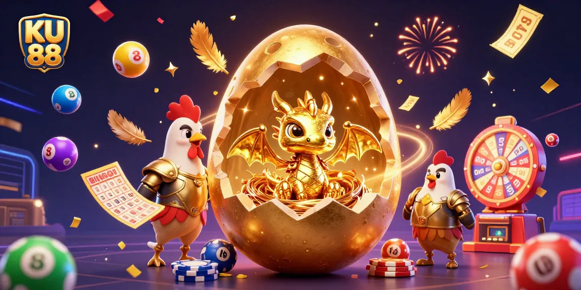 Experience excitement at KU 88 with the golden dragon and dynamic lottery elements in a vibrant casino scene.