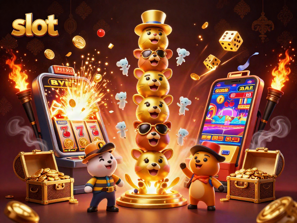 Spin the slot with winning symbols and vibrant casino elements in a colorful 3D scene.