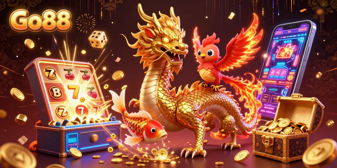 Experience the excitement of Go88 with vibrant 3D characters and a dynamic casino scene full of winning opportunities.