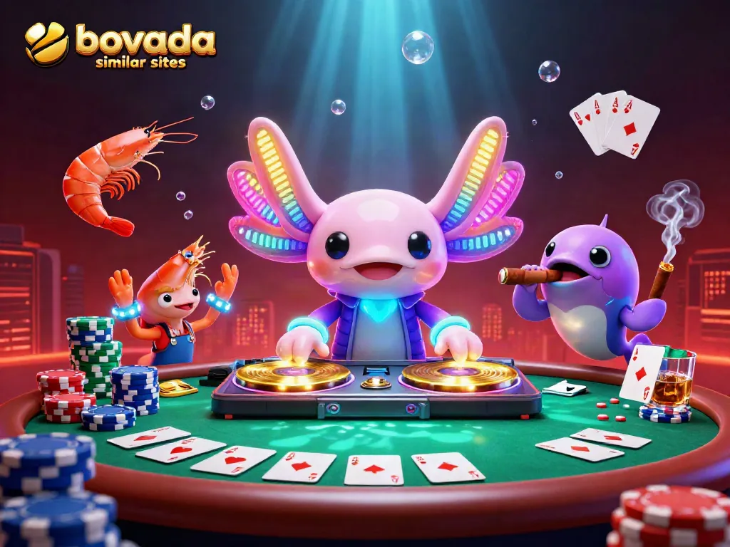 Dive into bovada similar sites with vibrant casino action featuring a neon axolotl DJ and lively underwater scene.