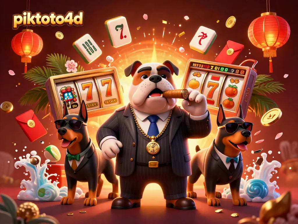 Experience vibrant slot excitement with piktoto4d's elite casino characters in a dynamic scene.