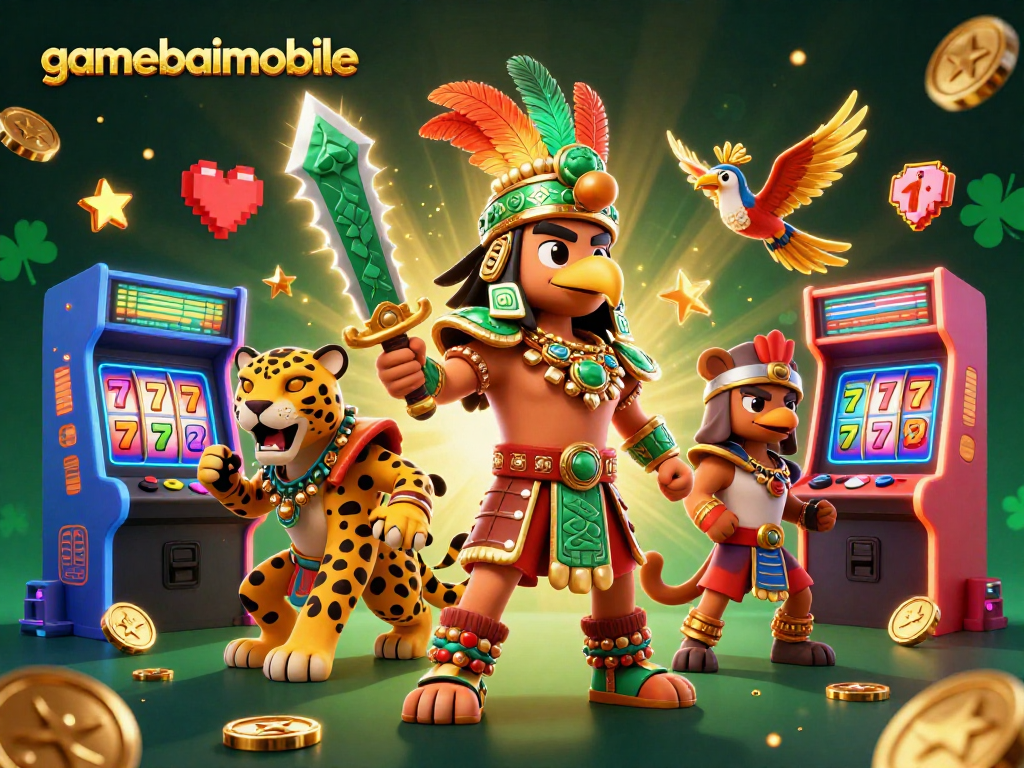 Engage with gamebaimobile's colorful casino experience featuring 3D characters and vibrant game elements.