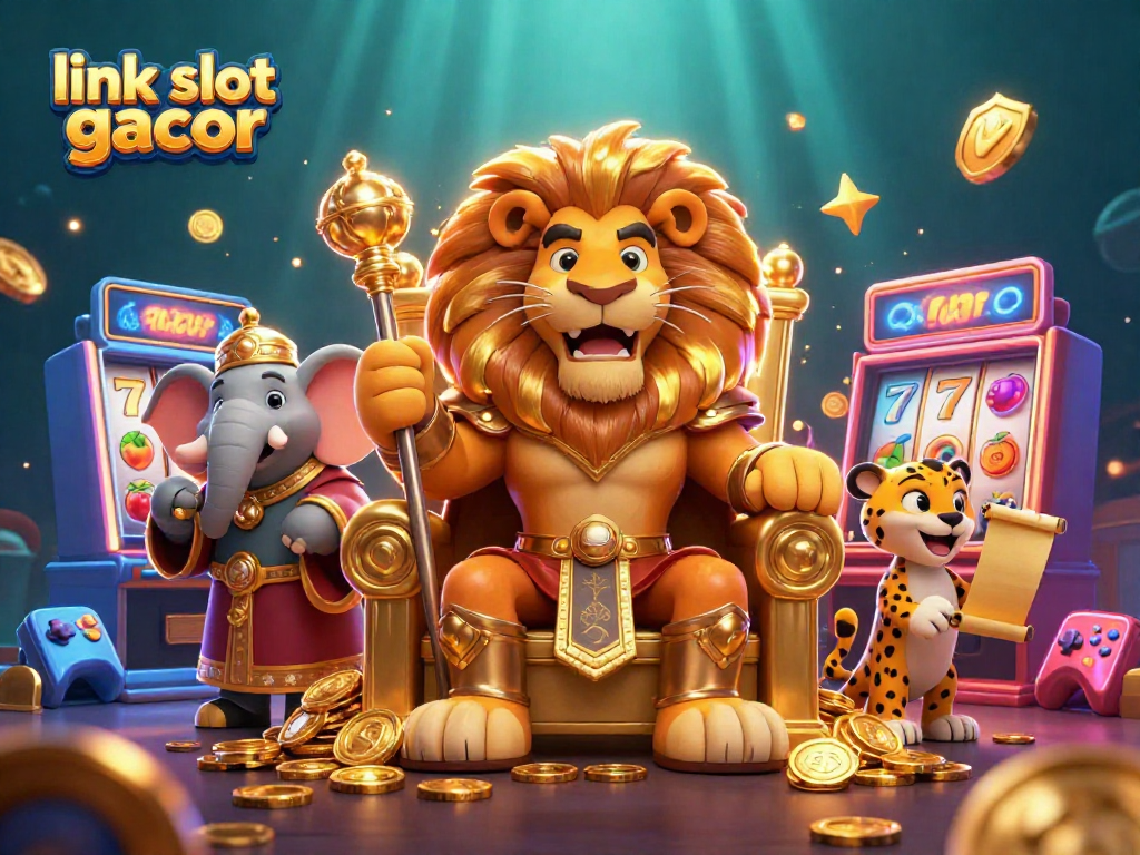 Engage with link slot gacor through this vibrant 3D lion king and casino scene.