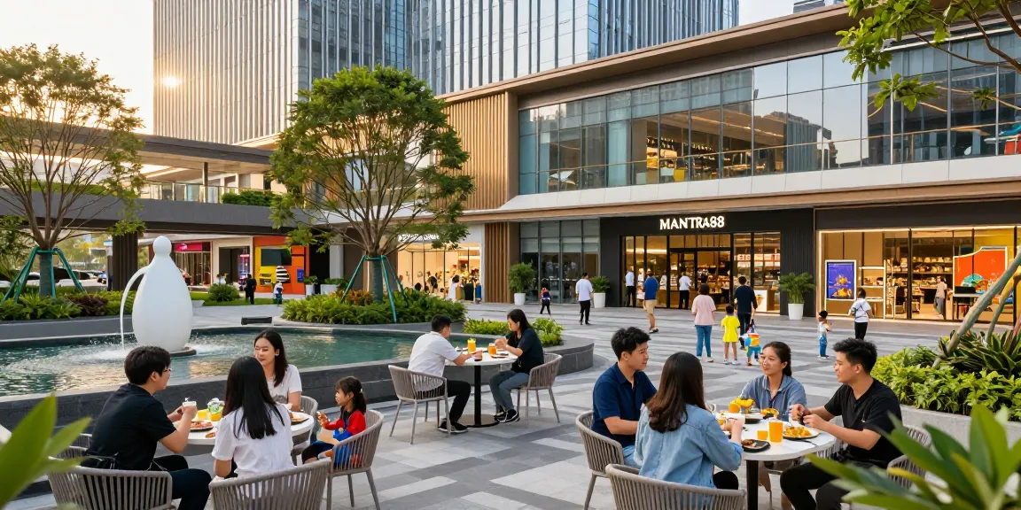 Visitors exploring the MANTRA88 commercial property, enjoying vibrant outdoor spaces and entertainment.