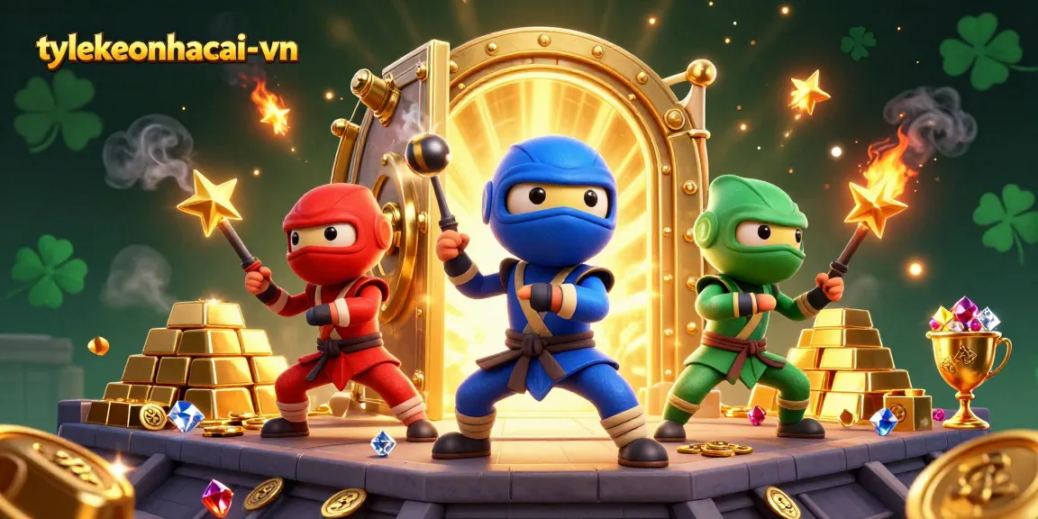 Experience thrilling actions with the tylekeonhacai-vn ninja chameleon team amid gold treasures.