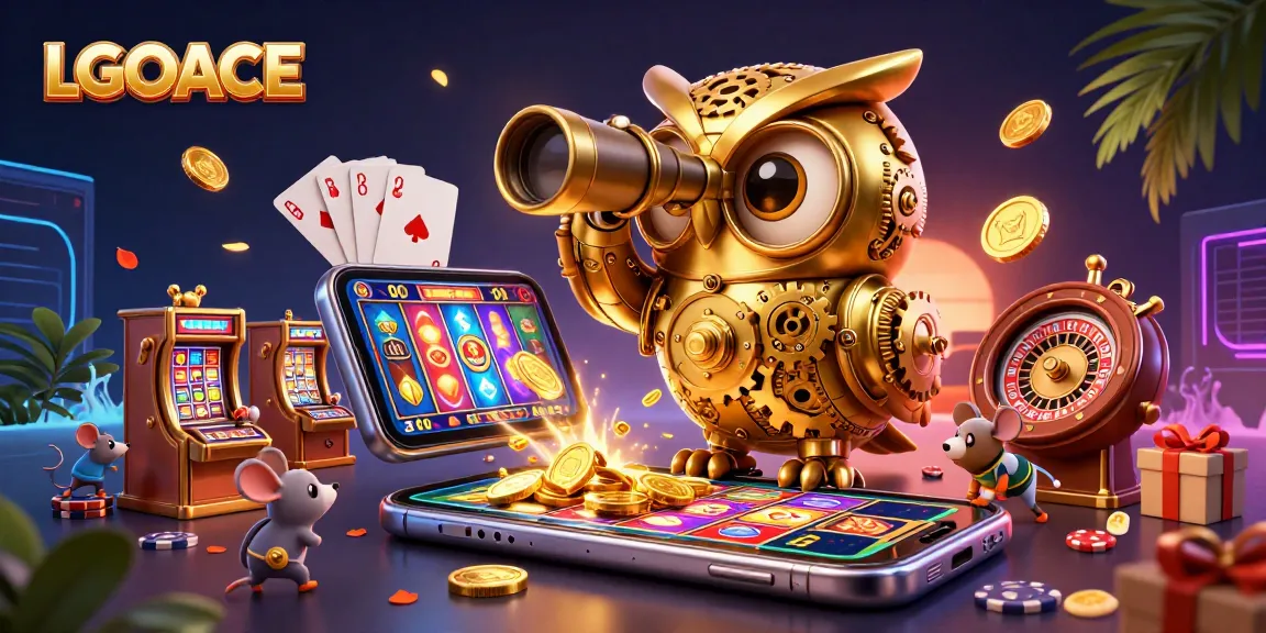 LGOACE offers a vibrant casino experience with a unique clockwork owl and gaming elements.