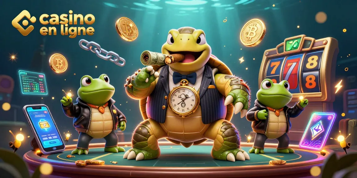 Jouer dans un casino en ligne avec une illustration d'une tortue géante et des éléments de jeu captivants.