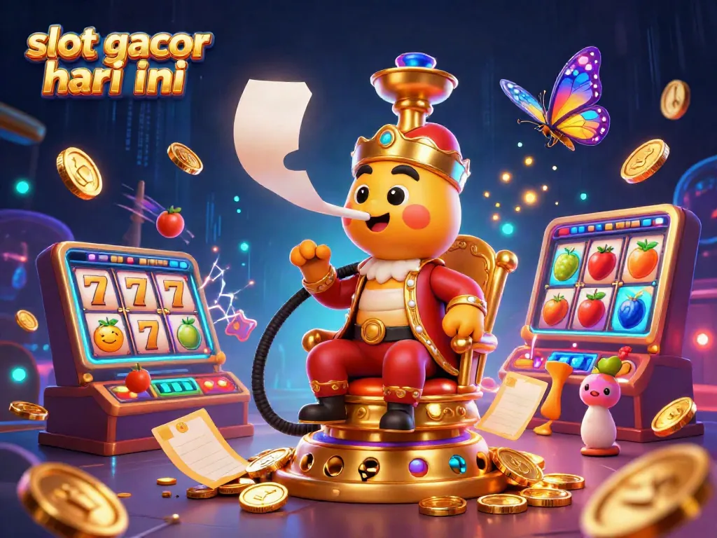 Engage in slot gacor hari ini with a vibrant casino scene featuring jackpots and golden coins.