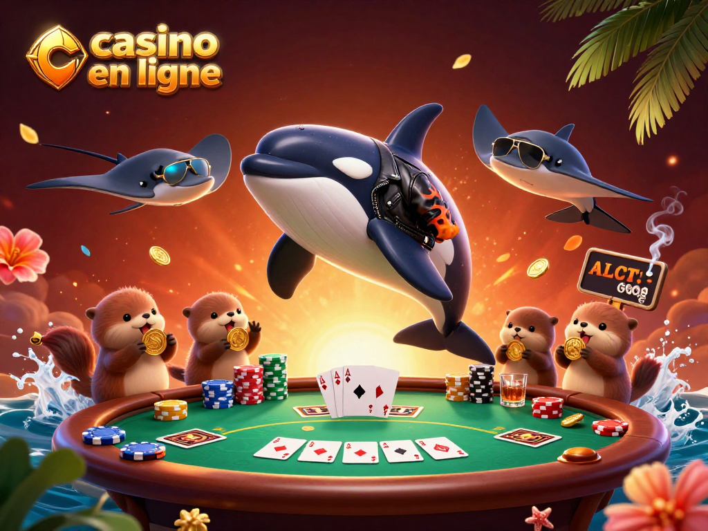 Jouez au casino en ligne avec l'or des loutres et l'orque dynamique dans une scène vibrante.