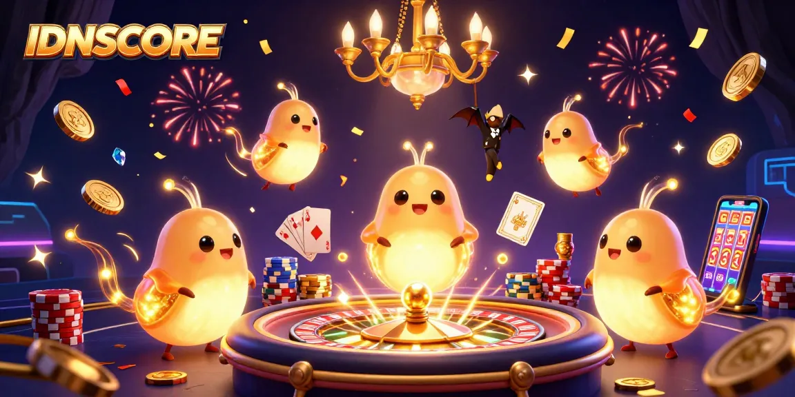 Experience excitement at IDNSCORE's illuminated casino with vibrant glowworms and dynamic gaming elements!