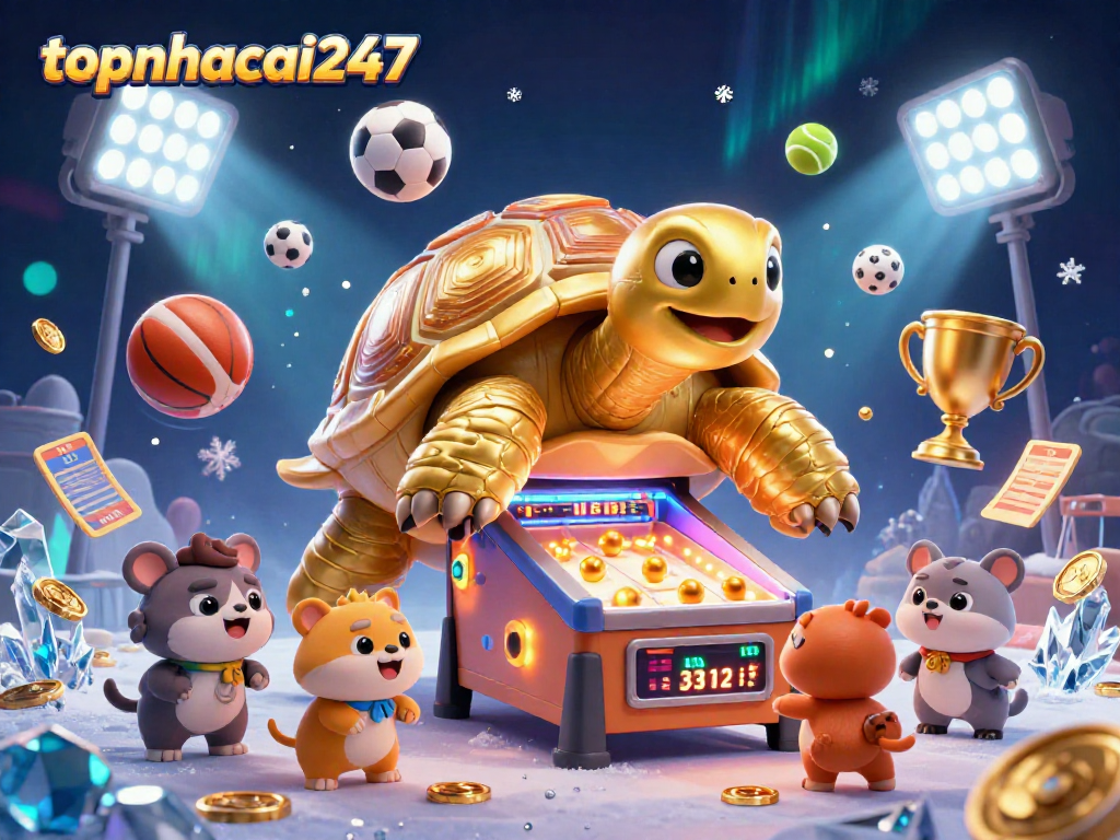 Experience thrilling gameplay at topnhacai247 with a vibrant pinball tortoise and dynamic sports elements.