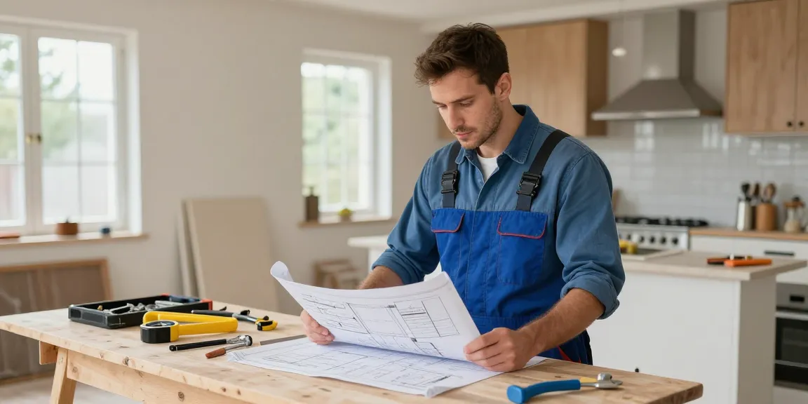 Kuwin: Trusted local contractor reviewing plans in a home renovation.