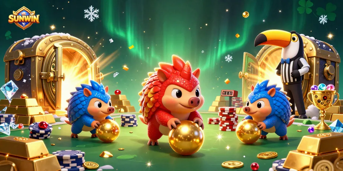 Engage with SUNWIN's exciting gambling scene featuring rival pangolins in a vibrant casino showdown.