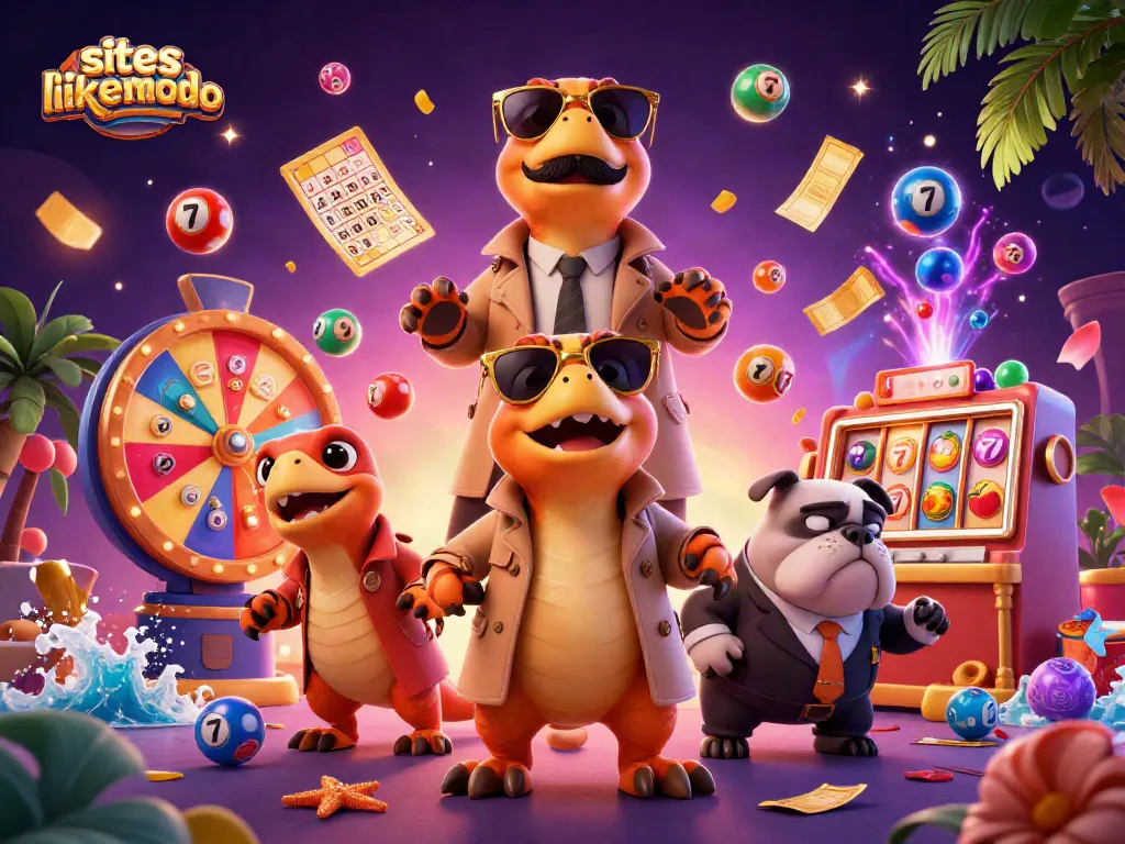 Join the excitement at siteslikemodo with raptors entering a casino, surrounded by vibrant lottery elements.