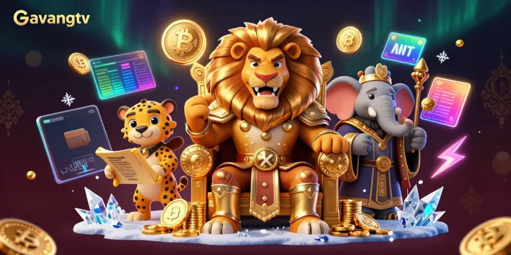 Experience thrilling gambling adventures with Gavangtv featuring a fierce lion king and royal fantasy elements.